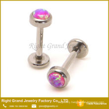 Internally Threaded Stainless Steel 3mm Pink Opal Lip Ring